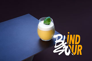 Photo du cocktail de Tigre Blanc, Blind Sour, avec titre en typo