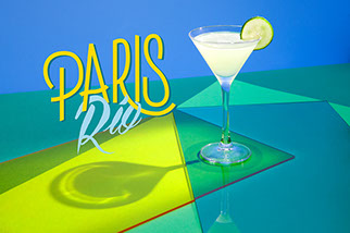 Photo du cocktail de Tigre Blanc, Paris-Rio, avec titre typo